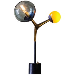 Mácula Table Lamp Brushed Bronze, Smoke and Orange Blown Glass by Isabel Moncada