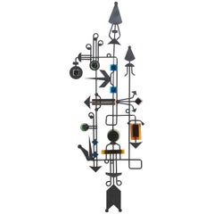 Rare Large Unicum Eric Hoglund Wrought Iron and Glass Wall Sculpture, Sweden
