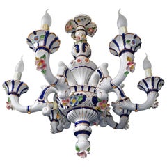 Vintage Rococo Capodimonte Italian Porcelain Chandelier with Six Lights