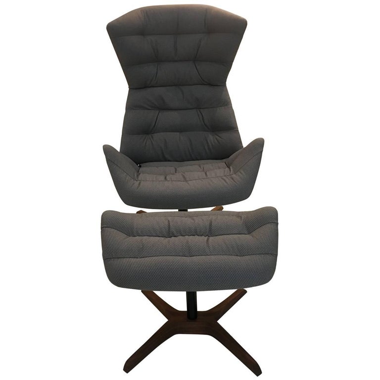 808 Fabric And Leather Swivelling Recliner Chair Ottoman By 808 Fabric And Leather Swivelling Recliner Chair Ottoman By Gebruder Thonet For