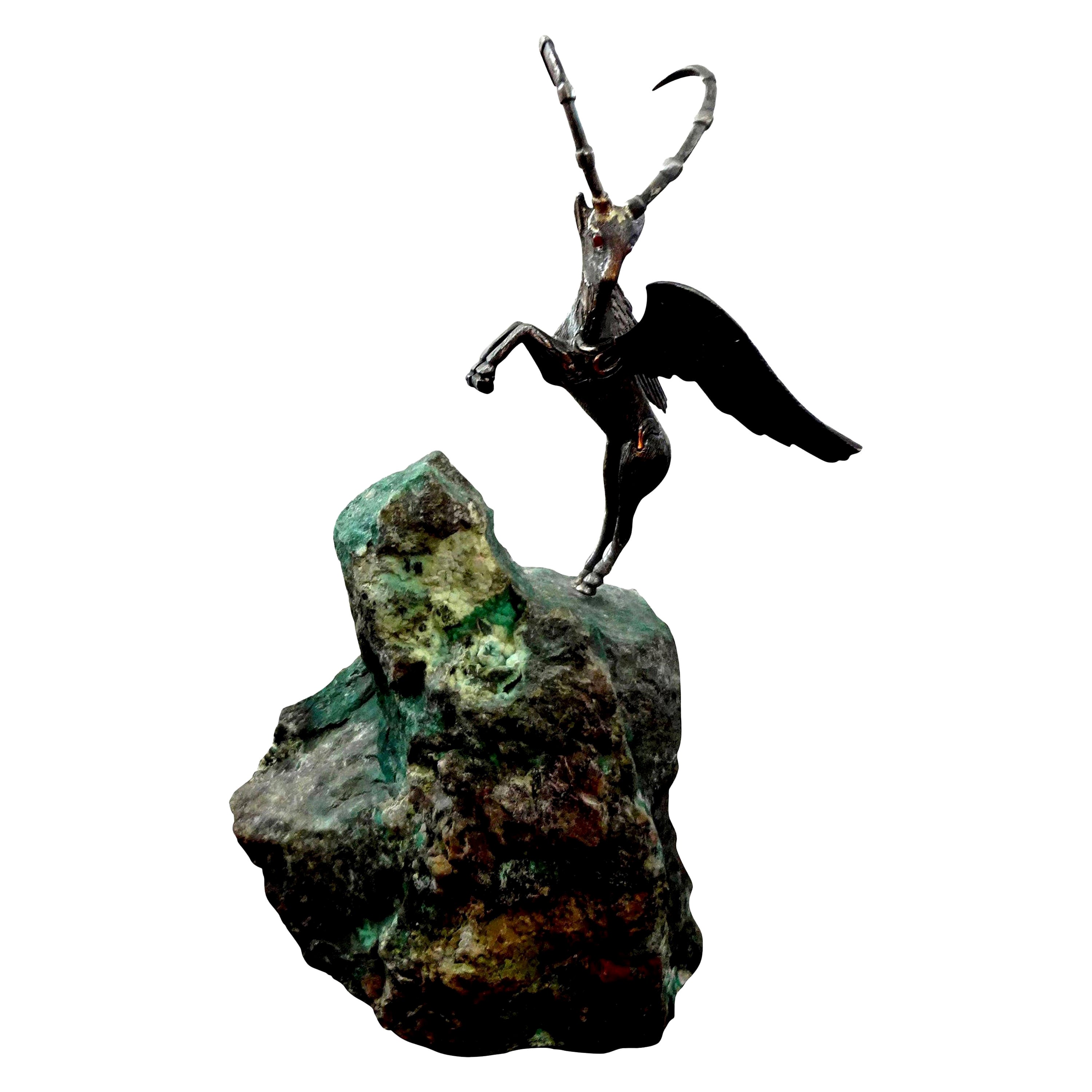 Midcentury Mythological Winged Sculpture on Stone Base For Sale