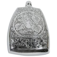 Japanese Modern Silver Flask with Owl