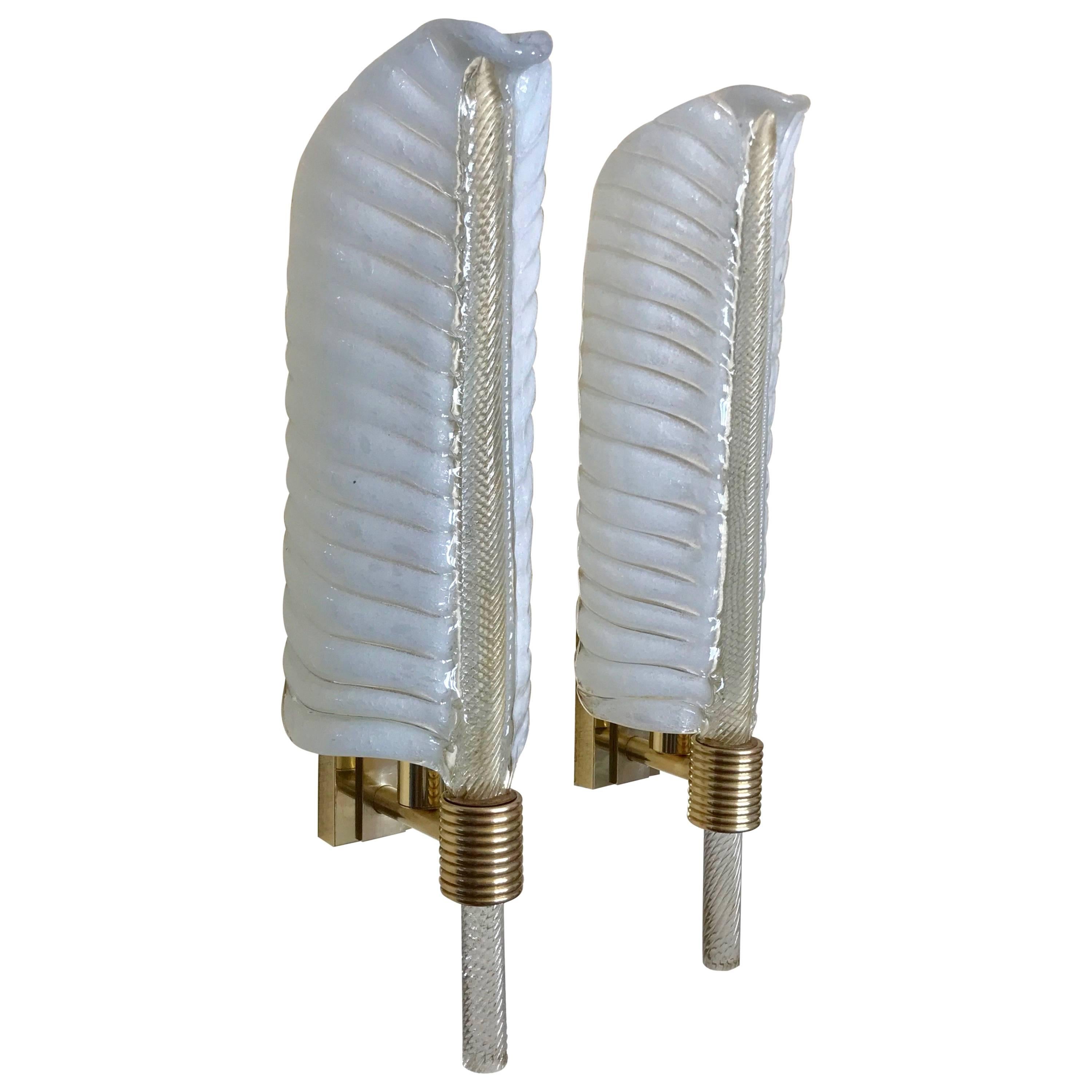 Pair Barovier And Toso Murano Glass Plume Leaf Wall Sconces Pair Barovier And Toso Murano Glass Plume Leaf Wall Sconces