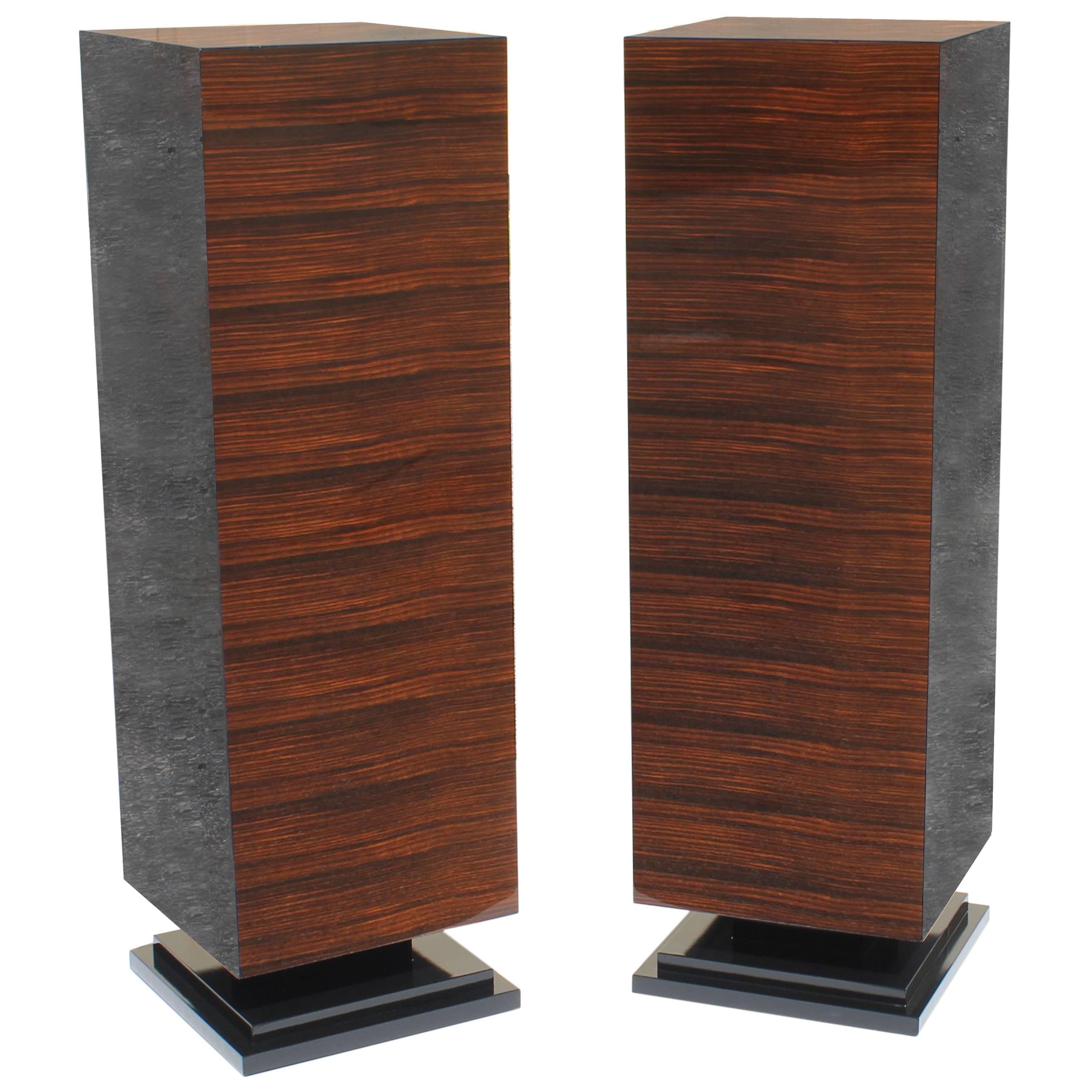 French Art Deco Tall Oak With Burl Wood Marble Topped French Art Deco Tall Oak With Burl Wood Marble Topped
