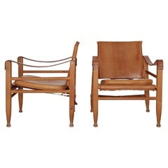 Aage Bruun and Son Safari Chairs in Patinated Tan Leather, Denmark, 1960s