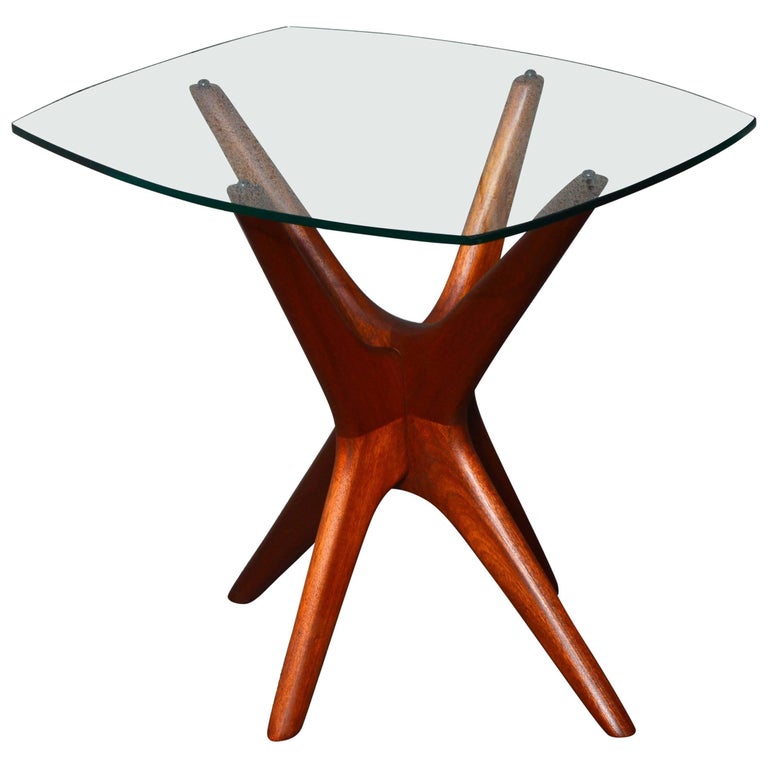 Adrian Pearsall Solid Walnut Iconic Jacks Side Table Curved Glass Adrian Pearsall Solid Walnut Iconic Jacks Side Table Curved Glass Top For