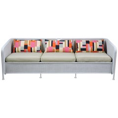 Mid-Century Modern Wicker and Tubular Metal Patio Three-Seat Sofa