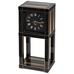 1970s, Willy Rizzo for Lumica Black Lacquered Metal Quarz Table Clock