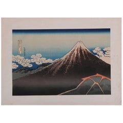 Japanese Hiroshige School Woodblock Print of Mt. Fuji, Chop Mark Signed