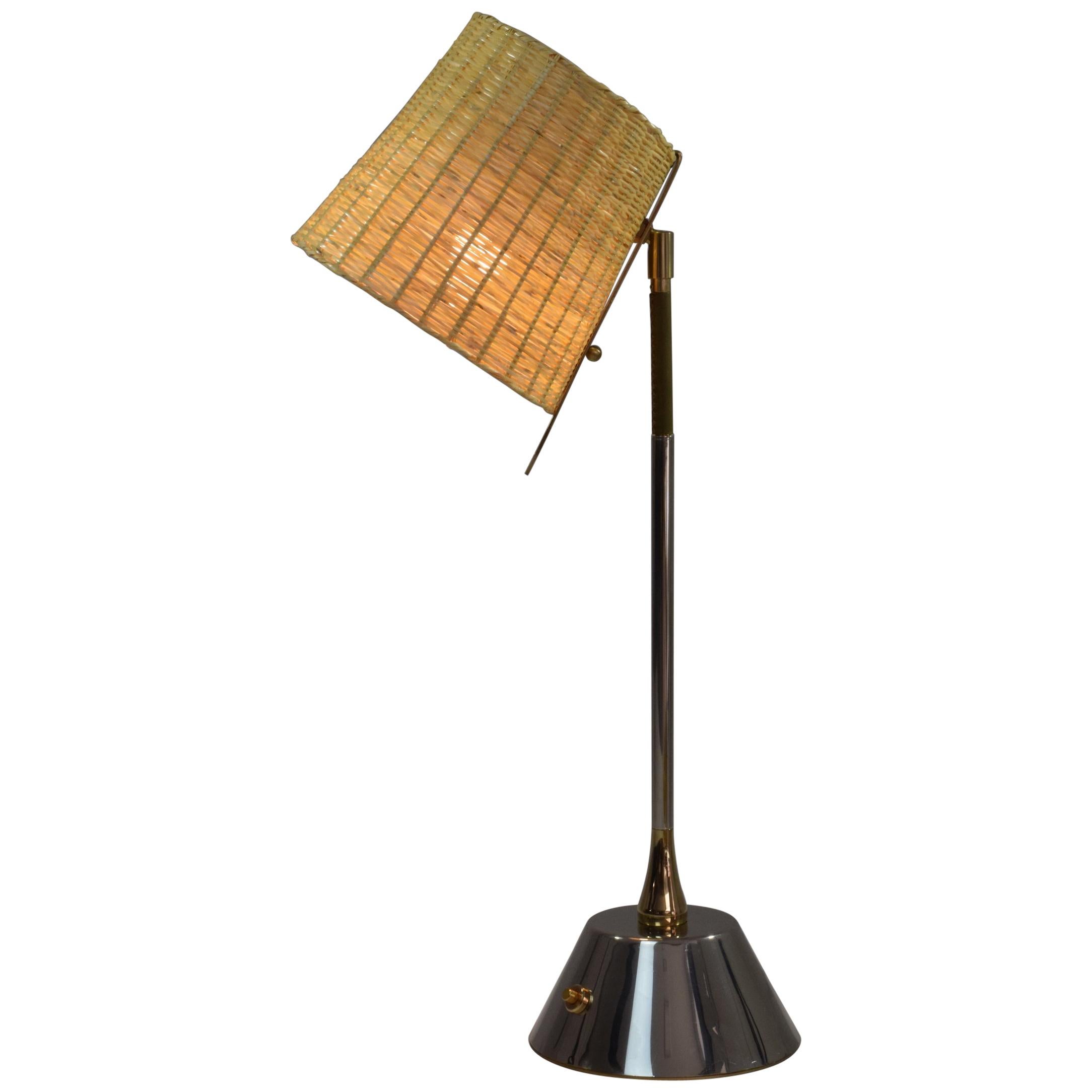 Infinitus-II Contemporary Articulating Brass and Rattan Lamp, Flow Collection