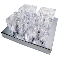 1960s Gaetano Sciolari Four-Light Crystal Cube Flush Mount Lamp