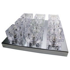 1960s Gaetano Sciolari Nine-Light Crystal Cube Flush Mount Lamp