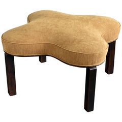 Gustav Axel Berg, Organic Modern Stool, Beige Fabric, Dark Stained Elm, 1940s