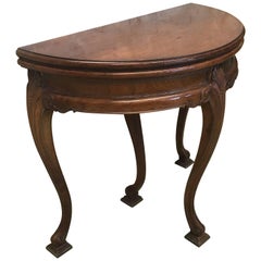 Game Card Demilune Fold over Side Table or Tea Table with Hidden Drawer