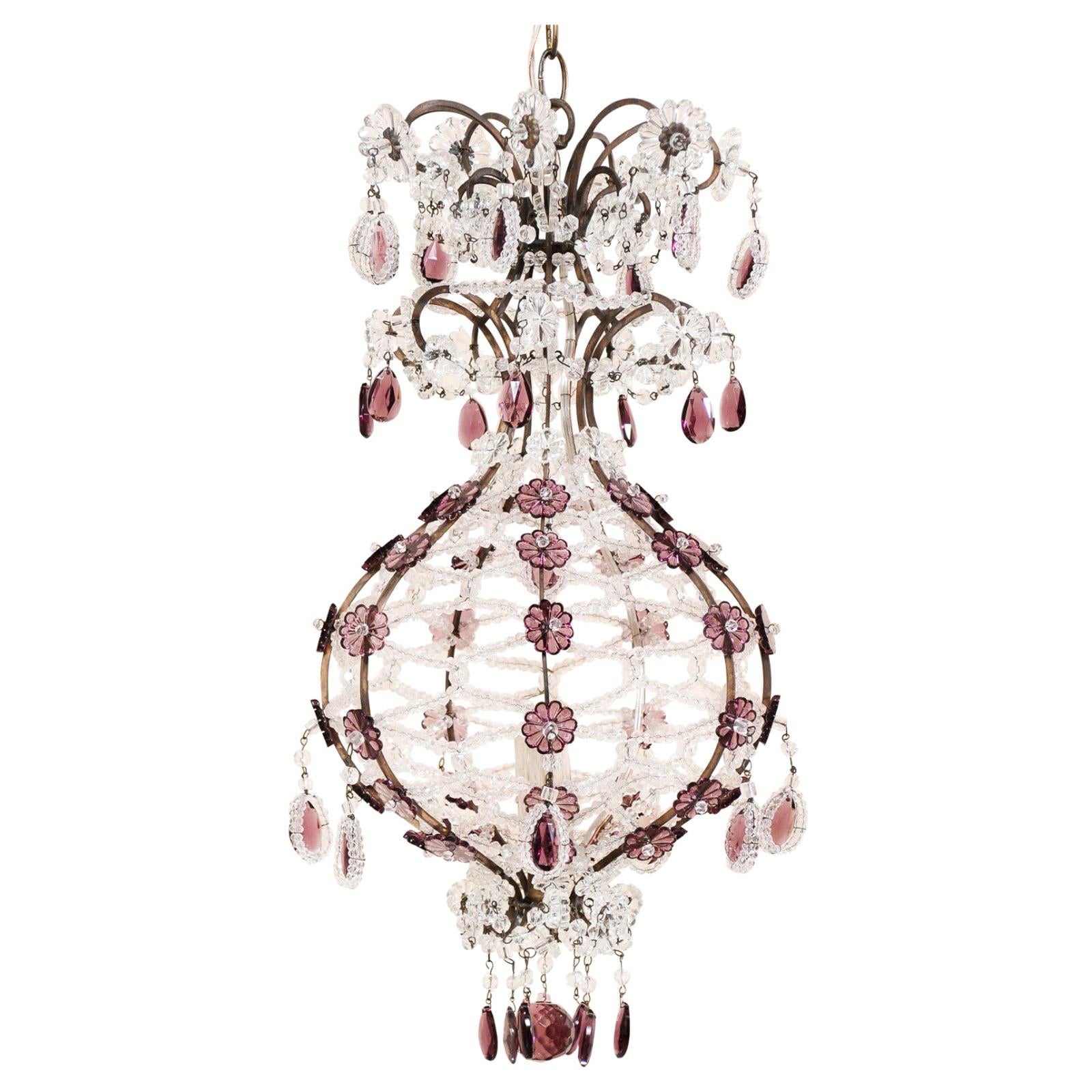 Charming Balloon-Shaped Chandelier with Amethyst Crystals--Italian