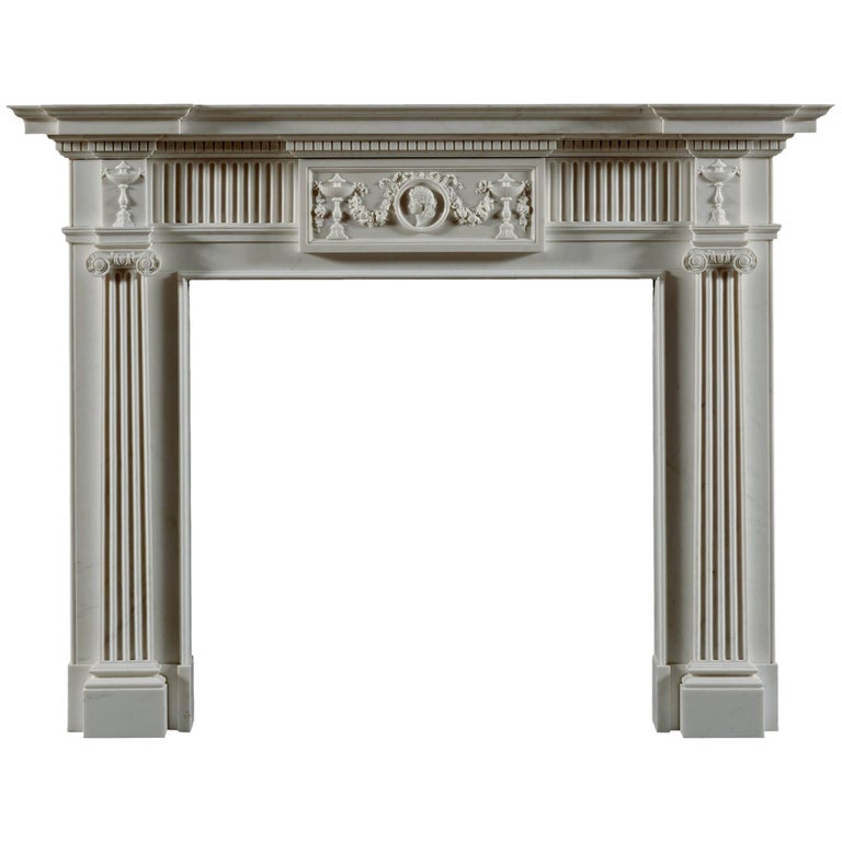 Jamb Seymour Neoclassical Fireplace in White Statuary Marble For Sale