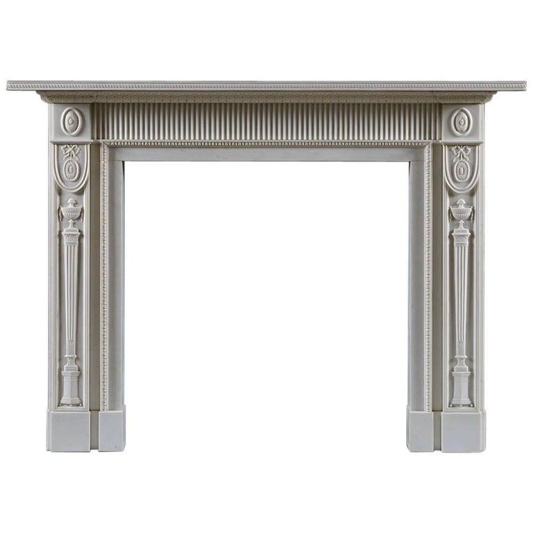 Jamb Berkeley Neoclassical Fireplace in White Statuary Marble For Sale