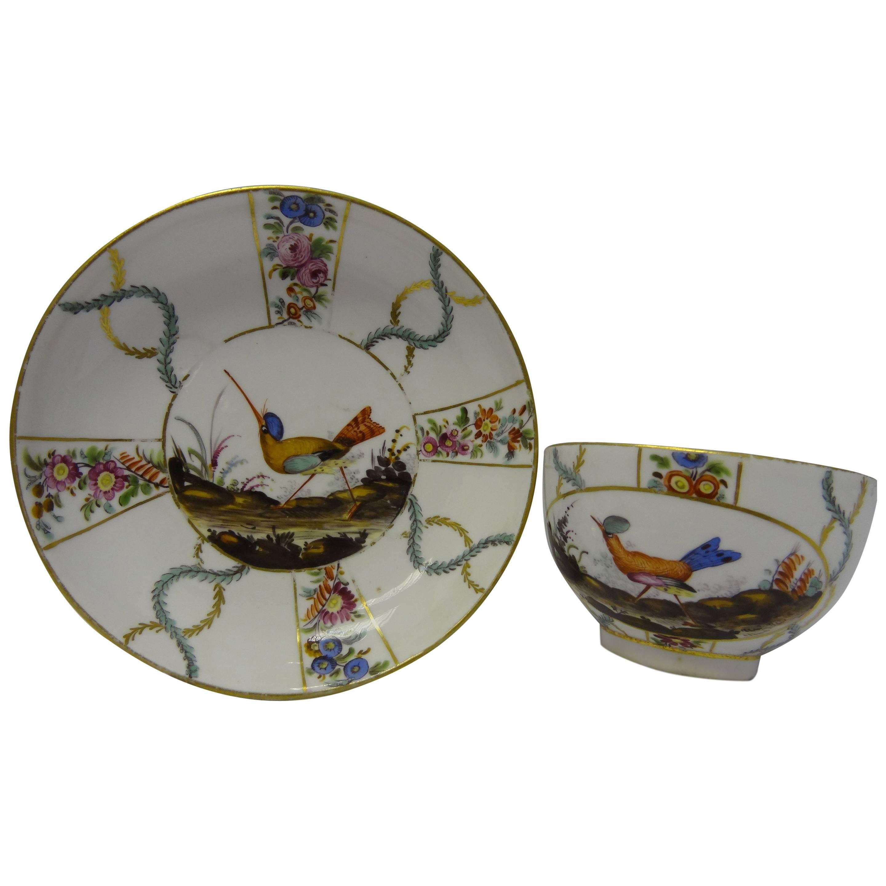 Höchst Porcelain Cup and Saucer Decorated with Birds and Flowers For Sale