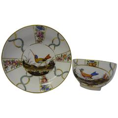 Antique Höchst Porcelain Cup and Saucer Decorated with Birds and Flowers