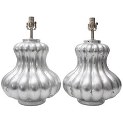 Pair of Silver Leaf Mellon Form Table Lamps by Angel & Zevallos