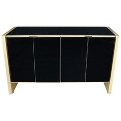 Ello Black Glass and Gold Anodized Aluminum Small Server Credenza Cabinet