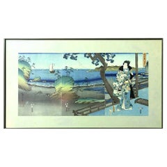 Ando Hiroshige & Tokoyuni Kunisada Prinz Genji im Exil in Suma Oban Triptychon