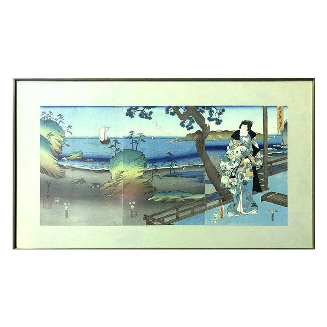 Ando Hiroshige & Tokoyuni Kunisada Prinz Genji im Exil in Suma Oban Triptychon