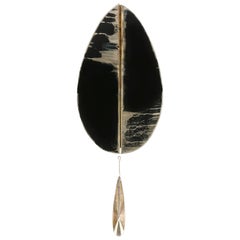 Flame Contemporary Wall Sconce Lamp, Brass, Black Hand-Silvered Glass Handmade