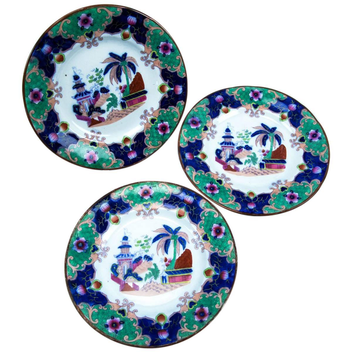 Three Boch Freres Keramis Faience Plates with Oriental Decor