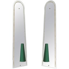 Pair of Huge Italian Midcentury Wall Mirrored Sconces with Dark Green Shades