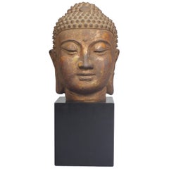 Head of Buddha in Cast Iron, China, Ming Dynasty, 16th-17th Century