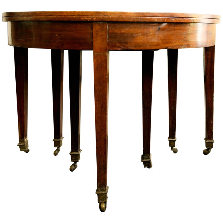 19th Century French Mahogany Folding Demilune Console Table With 19th Century French Mahogany Folding Demilune Console Table With Hidden Drawer For