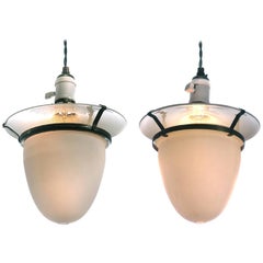 Pair of Stransky-Lite Milk Glass Pendants