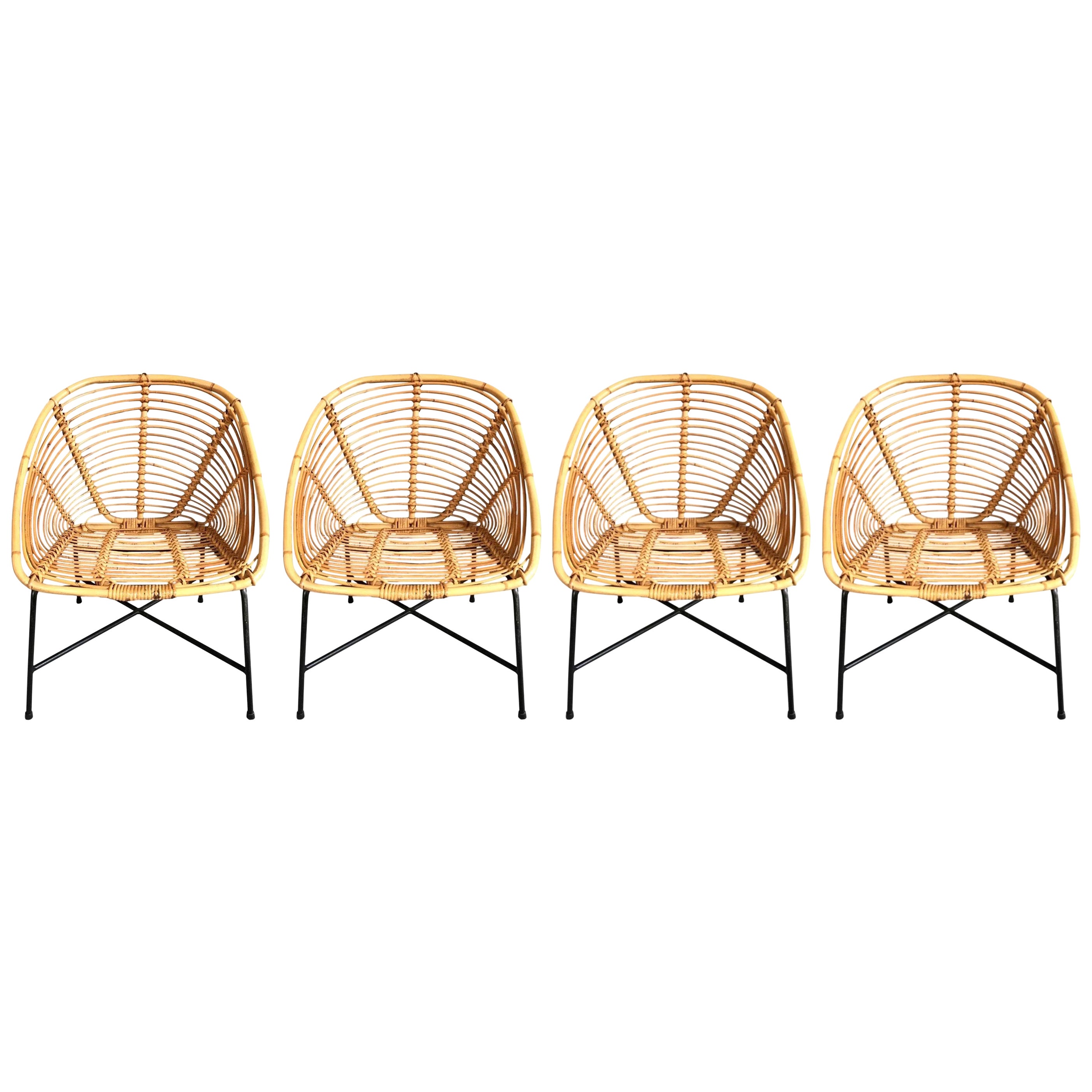 Set of Four Rattan Garden Chairs For Sale at 1stDibs