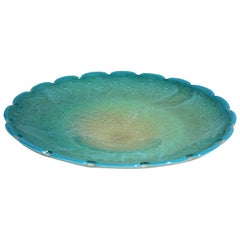 Alfredo Barbini for Murano Art Glass Sky Blue and Gold Centerpiece Dish Bowl