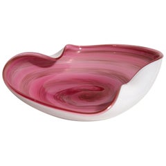 Alfredo Barbini for Murano Art Glass Pink and Gold Swirled Centerpiece Dish Bowl