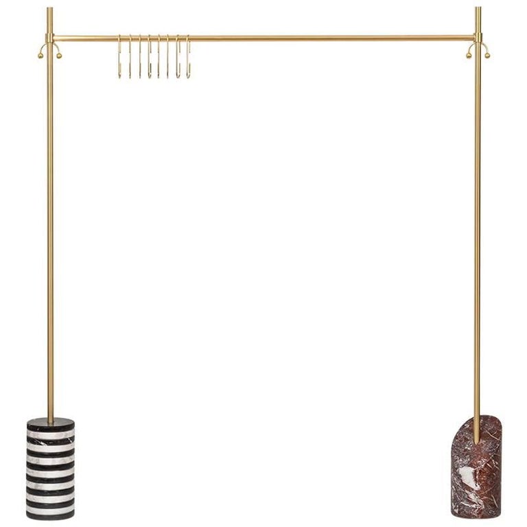Contemporary Garment Rack in Black, White, Red Marble and Brass by
