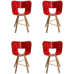 Tria Wood 4 Chair, Red Asch Veneered Coat; Design Icon Inspired to Graphic Art