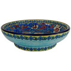 Large Longwy French Faience Footed Bowl from the Art Deco Period