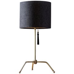 Spider Table Lamp, Brushed Brass Structure and Fiberglass and Fabric Shade by IM