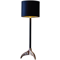 Rhinoceros Table / Floor Lamp, Polished Bronze Base, Fiberglass and Fabric Shade