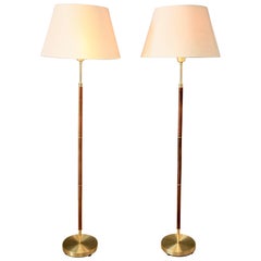 Pair of Midcentury Brass and Rosewood Floor Lamps, Sweden 1960