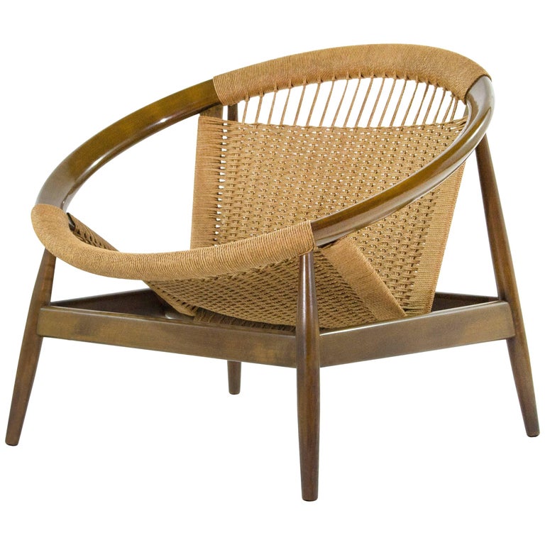 Illum Wikkelsø Ringstol Number 23 teak and woven-cord ring chair, 1950s
