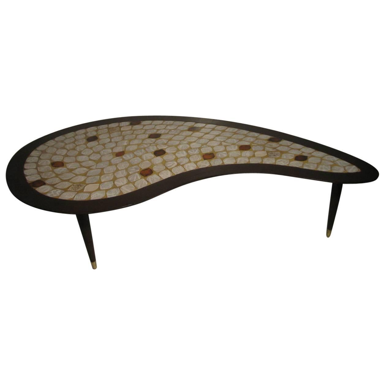 Mid-Century Modern Kidney Shaped Tile Top Cocktail Table by Hohenberg