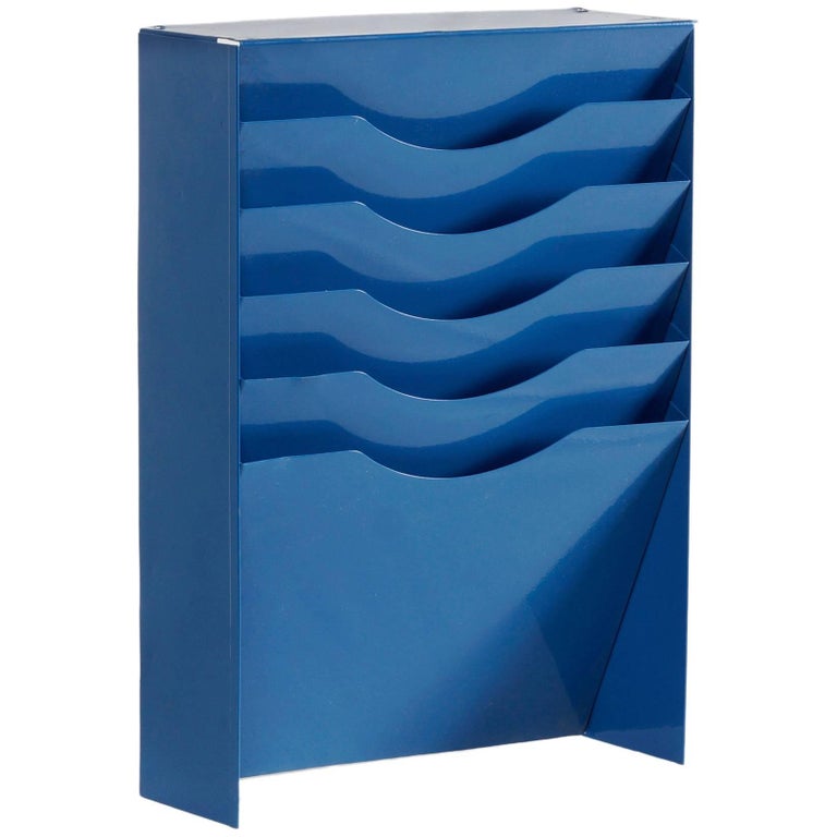 Vintage Vertical Rack File Holder Refinished In Satin Gray Vintage Vertical File Holder Rack Refinished In Blue