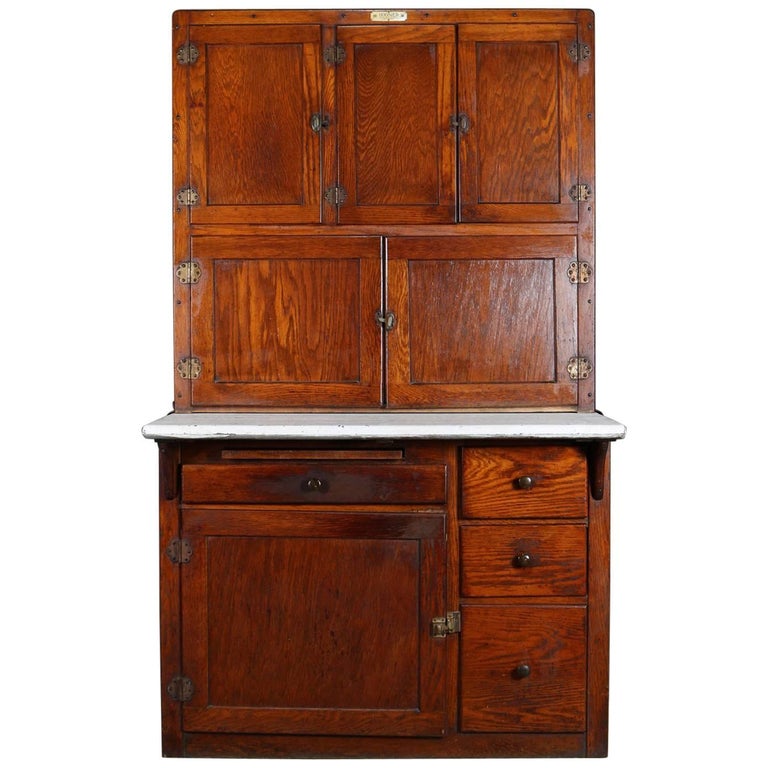 Antique Oak And Enamel Authentic Indiana Hoosier Cabinet, Circa 1910 Antique Oak and Enamel Authentic Indiana Hoosier Cabinet, circa 1910 For Sale - Antique Oak And Enamel Authentic Indiana Hoosier Cabinet, Circa 1910