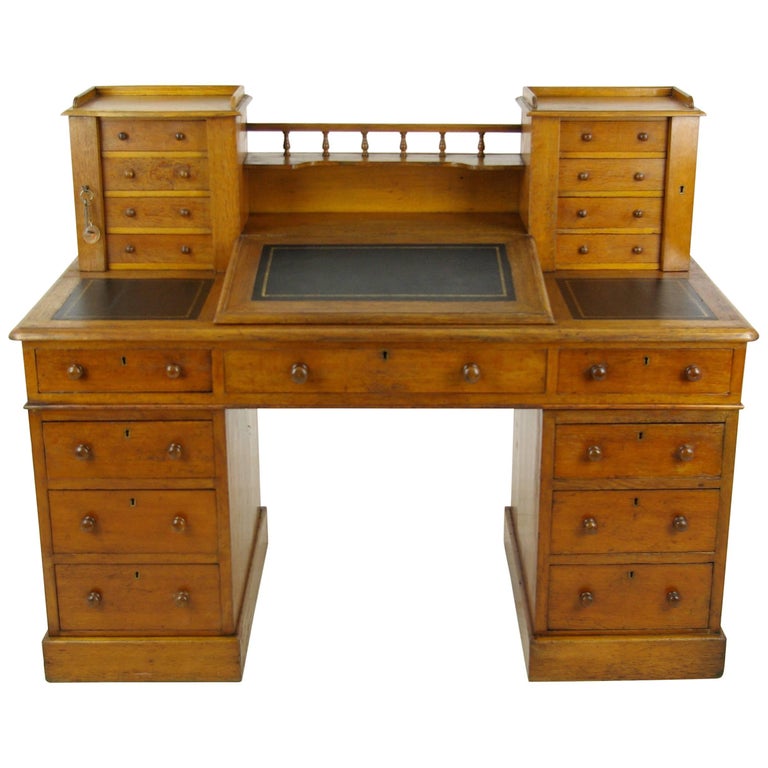 B304 Antique Scottish Victorian Oak Secretary Fall Front Desk Antique Oak Desk Slant Front Victorian Ens England 1880