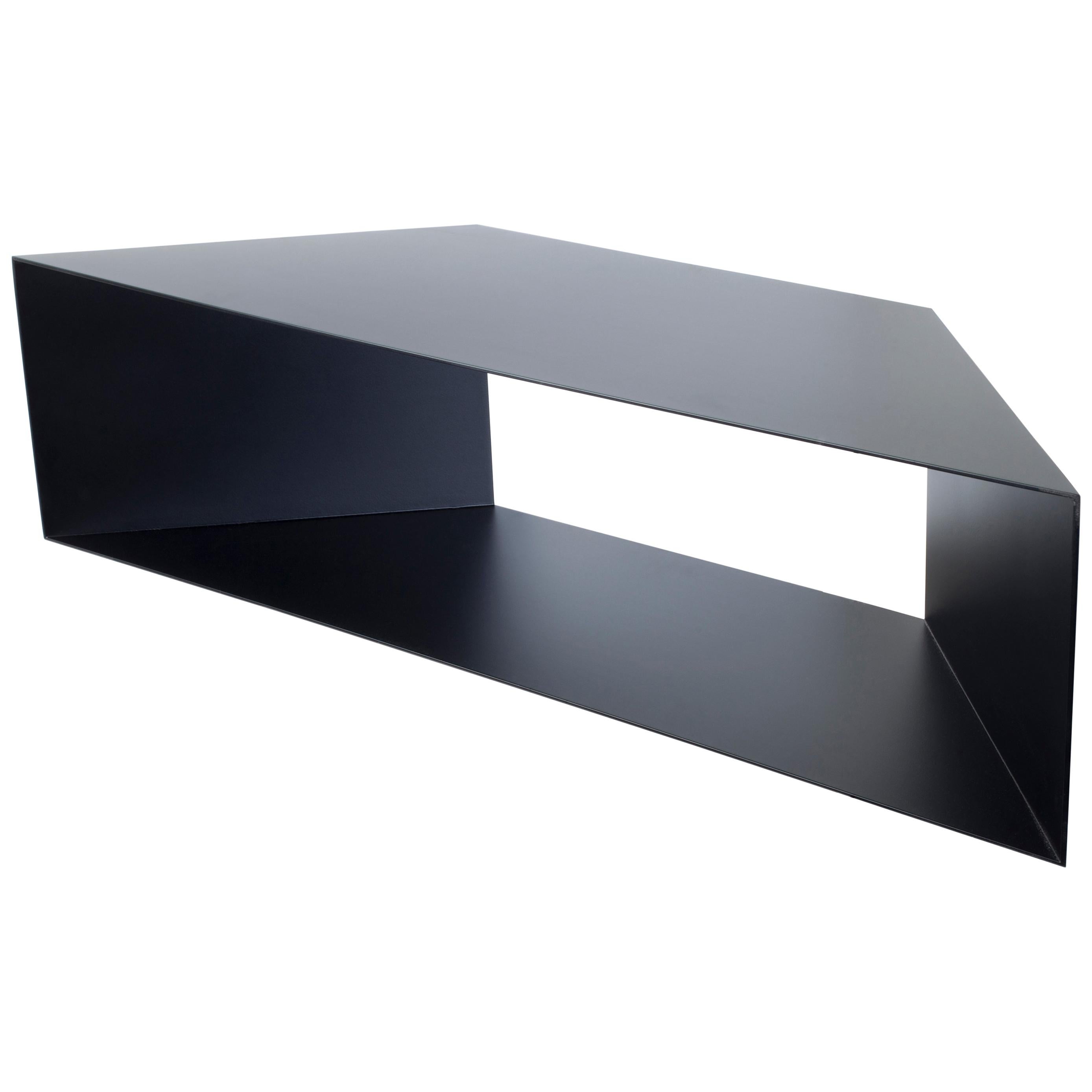 Contemporary Minimal Sculptural Metal Black Corner Shelf, USA, in Stock