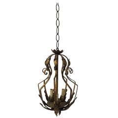 Vintage Iron and Gold Leaf Forged Hanging Lantern