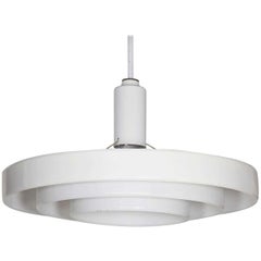 Retro Prescolite Minimalist White Three-Tier Saucer Pendant Light Fixture